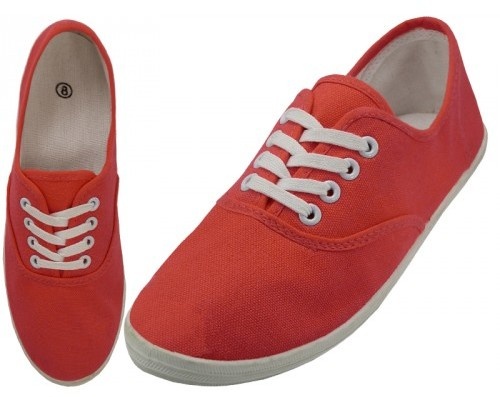 Women's Red Coral Color Canvas Shoes (Size 6-11)
