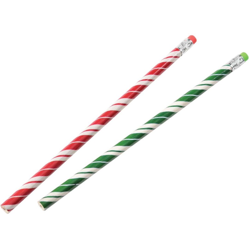 Candy Cane Stripe Pencils - Red, Green