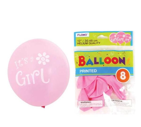 "It's A Girl" Pink Balloons - 8 Pack, 12"