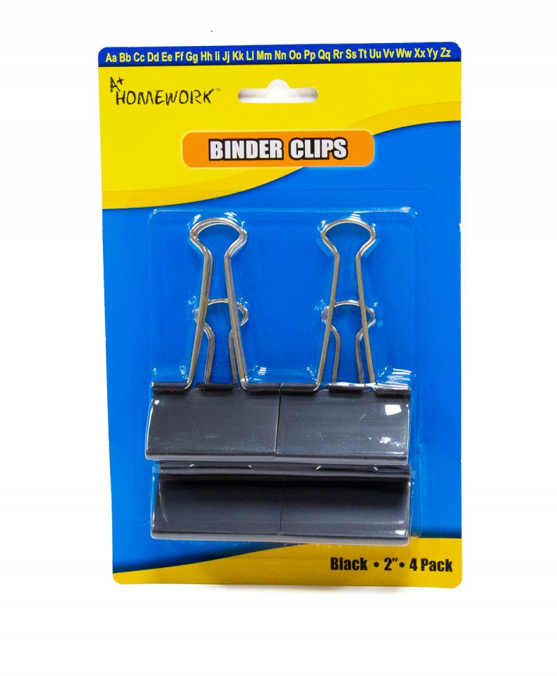 2" Binder Clips - Black, 4 Pack