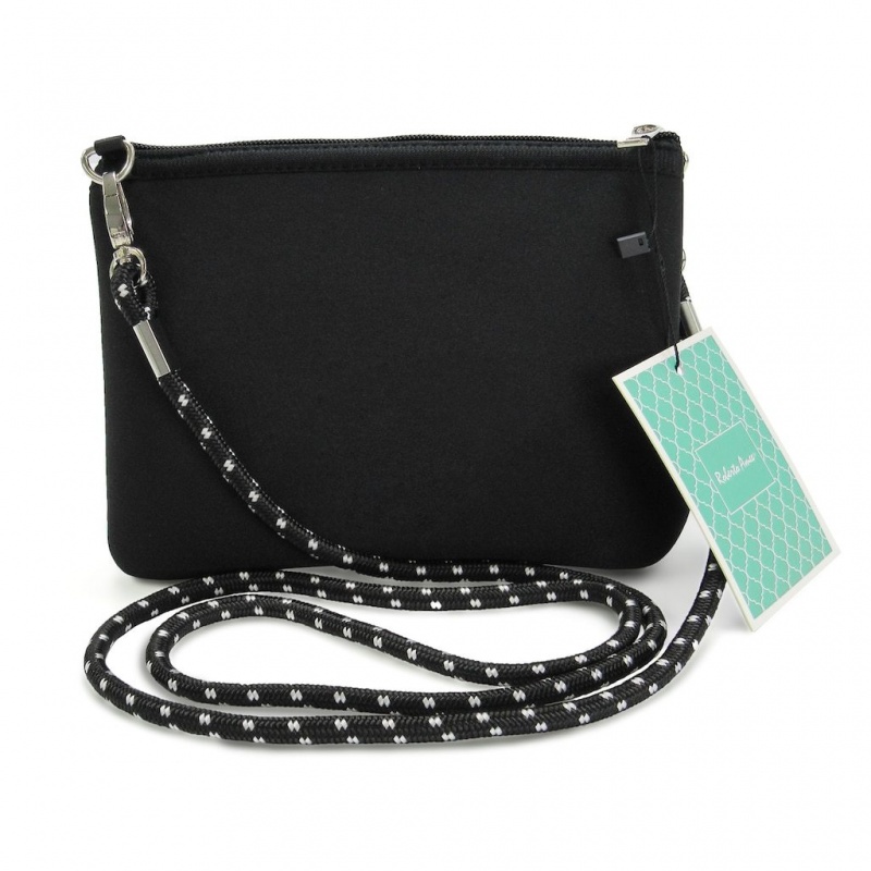 Cross Body Handbags - Black, Neoprene, 8.6" X 6.3"