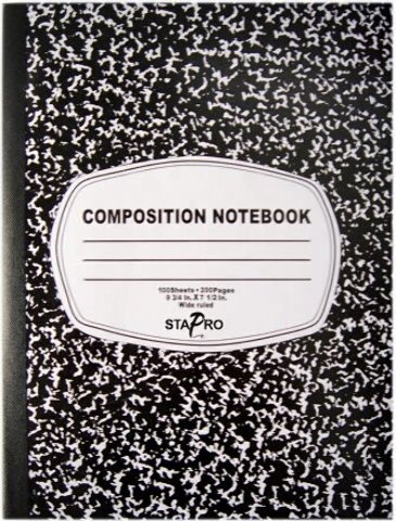 Marbled Wide Ruled Composition Notebook - 100 Sheets, Black