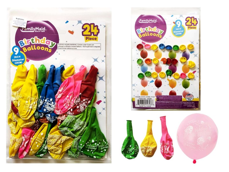 Happy Birthday Balloons - 24 Count, 9", Assorted