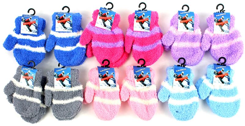Baby Mittens - Fuzzy, Striped, Assorted Colors