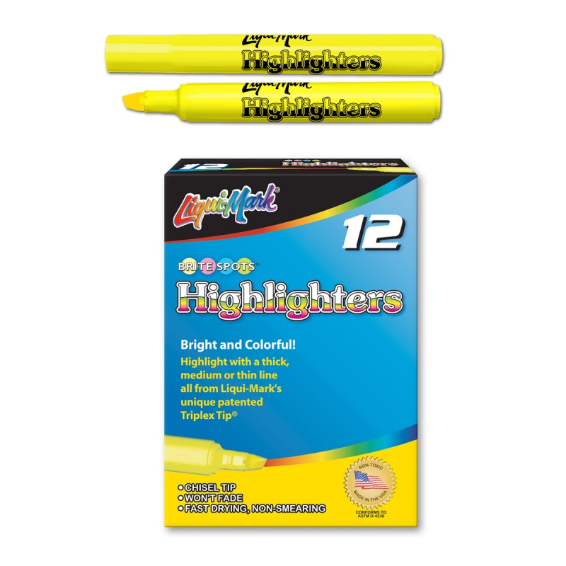 LiquiMark Highlighters 12 Count, Fluorescent Yellow, Triplex Tip