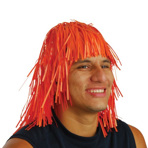 Orange Tinsel Foil Party Wig
