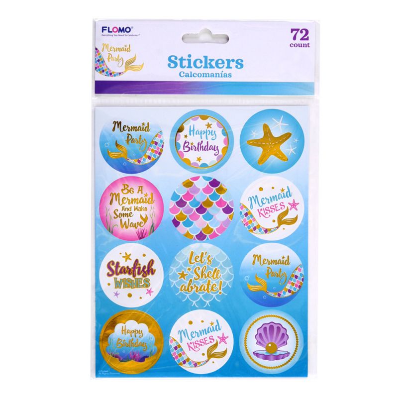 Mermaid Stickers - 72 Pack, Assorted, Paper
