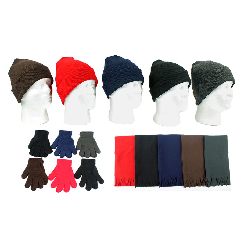 Adult Winter Hat, Gloves, Scarf Combo - Assorted Colors