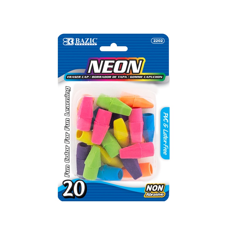 Erasers - Pencil Caps, Neon, 20 Count