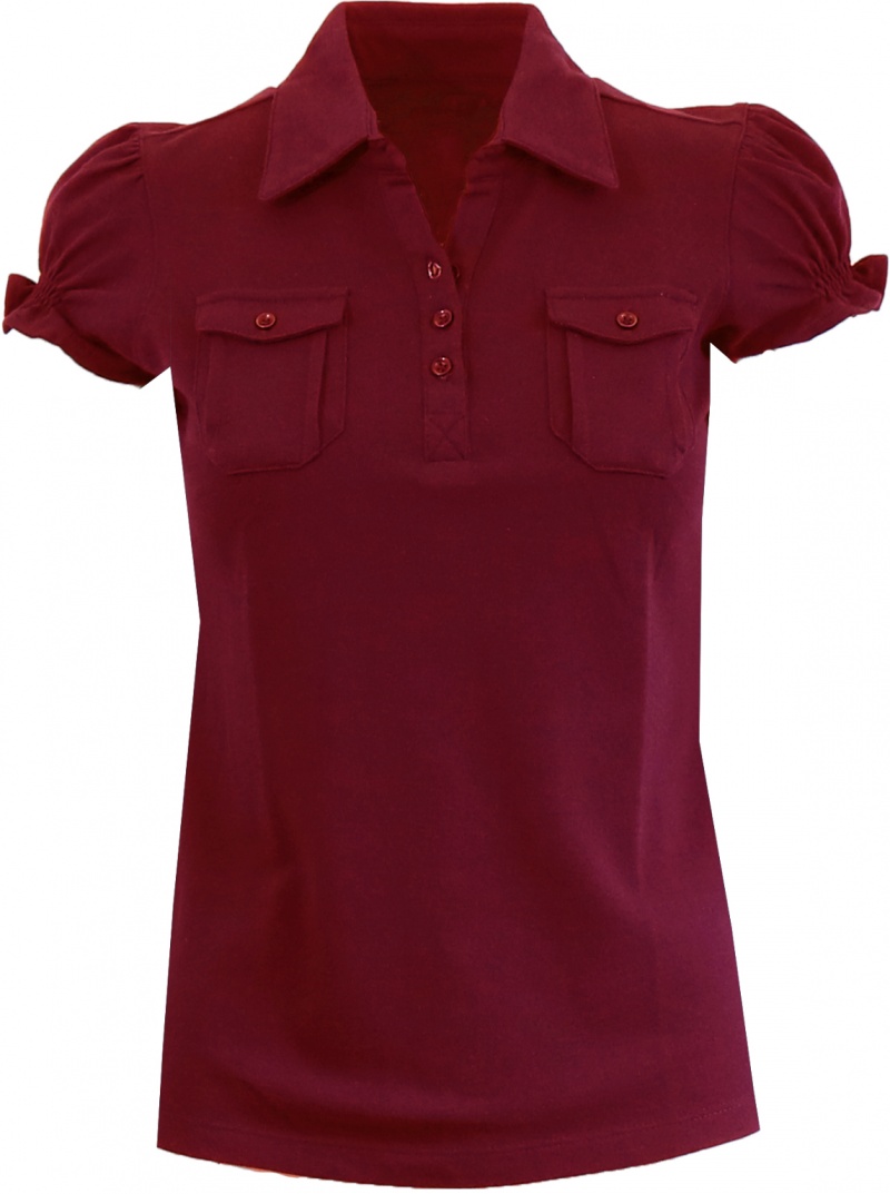 Girl's Burgundy Short Sleeve Pique Polo With 2 Pockets - Sizes 4-6x
