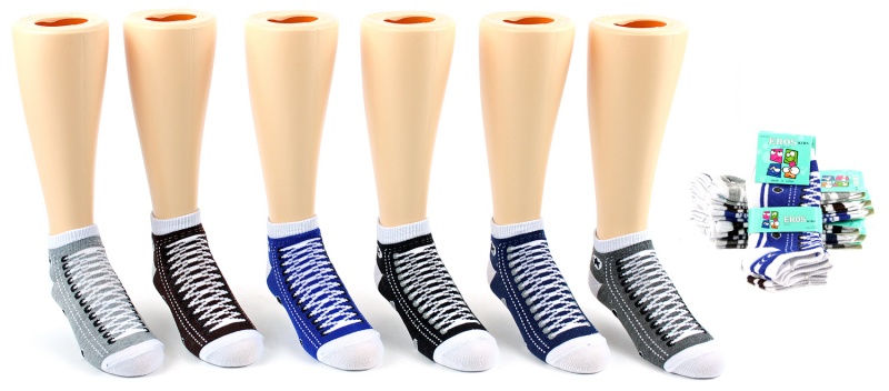 Boy's Low Cut Socks - Sneaker Print - Size 4-6