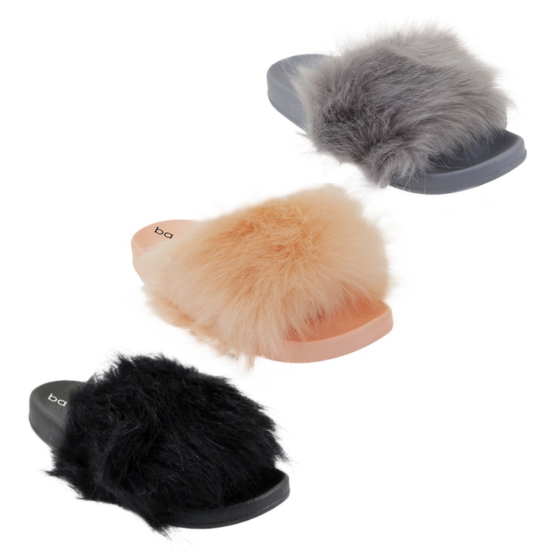 Women's Fur Slides - Size 6-10, Assorted
