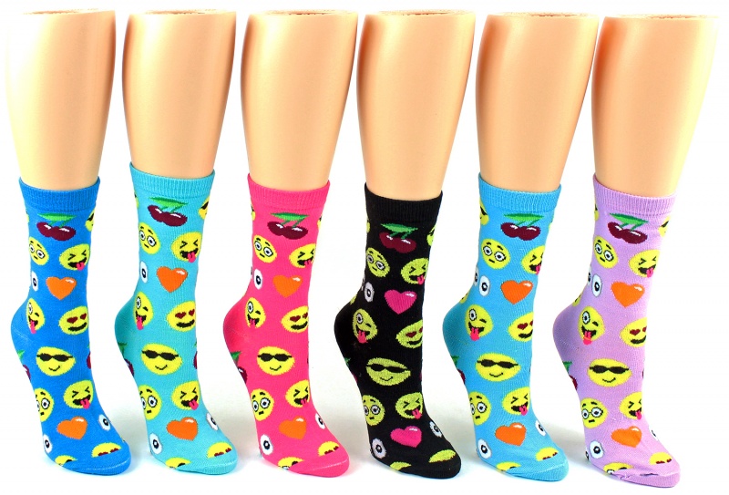 Women's Emoji Print Crew Socks - Size 9-11