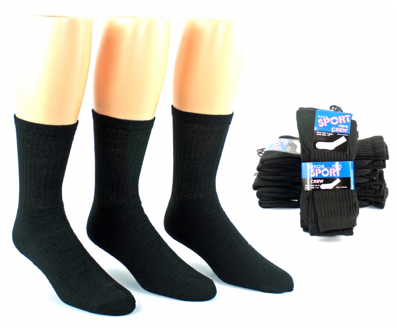 Men's Crew Socks - Black, 10-13, 3 Pack