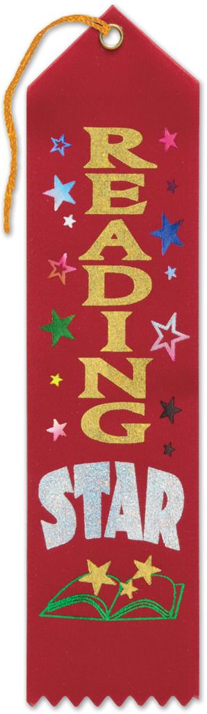 Reading Star Award Ribbon - Red, 2" X 8"
