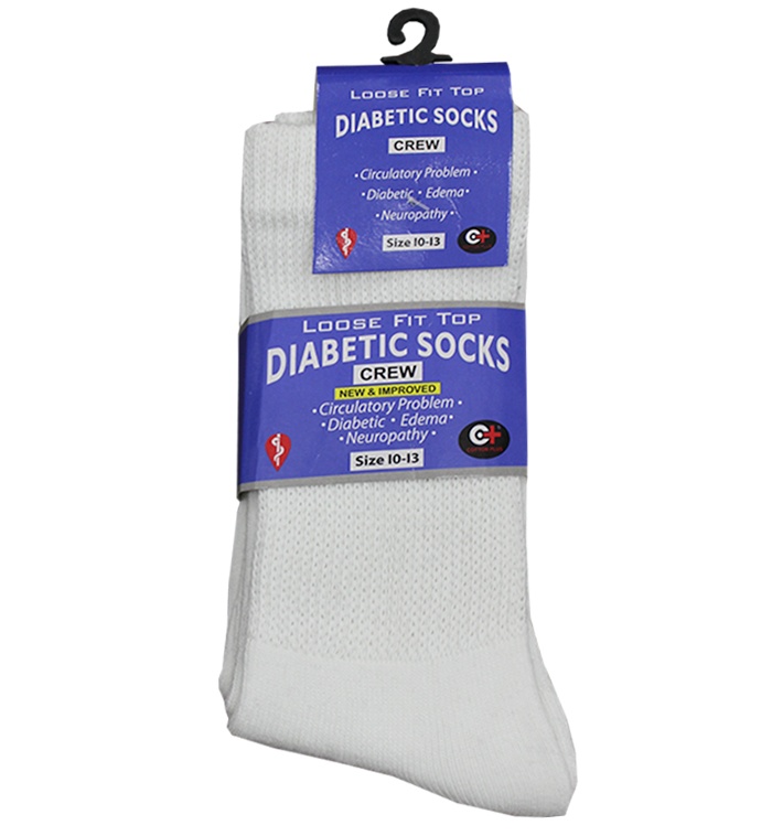 Cotton Plus - New And Improved Diabetic Crew Socks - White - Size 9-11