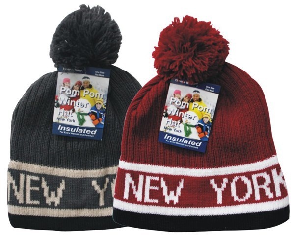 "New York" Knit Pom Hats