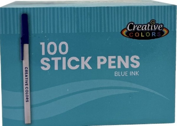 Blue Ink Stick Pens - 100 Count