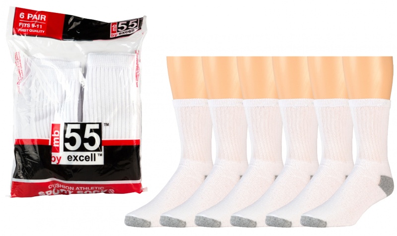 Kids' Crew Socks - White W/Grey, 6-8, 6 Pack
