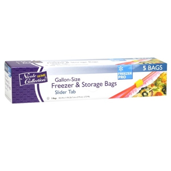 Gallon Slider Tab Storage Bags - 5 Count, Kosher Certified