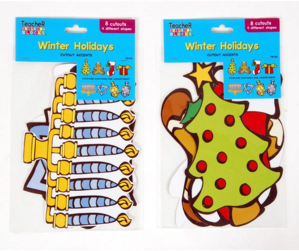 8 Count Winter Holiday Cut-Outs Including Christmas And Hanukkah
