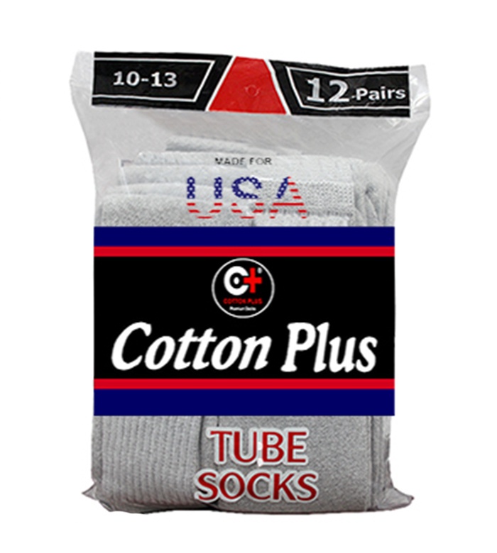 Cotton Plus Men's Grey Tube Socks - Size 10-13
