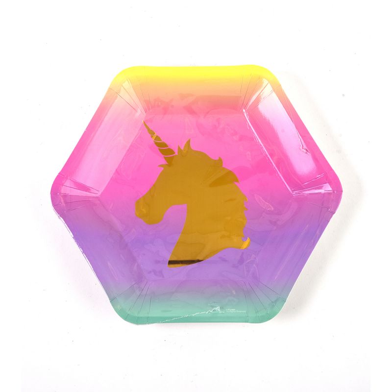 9" Rainbow Unicorn Hexagon Party Plate - 8 Pack