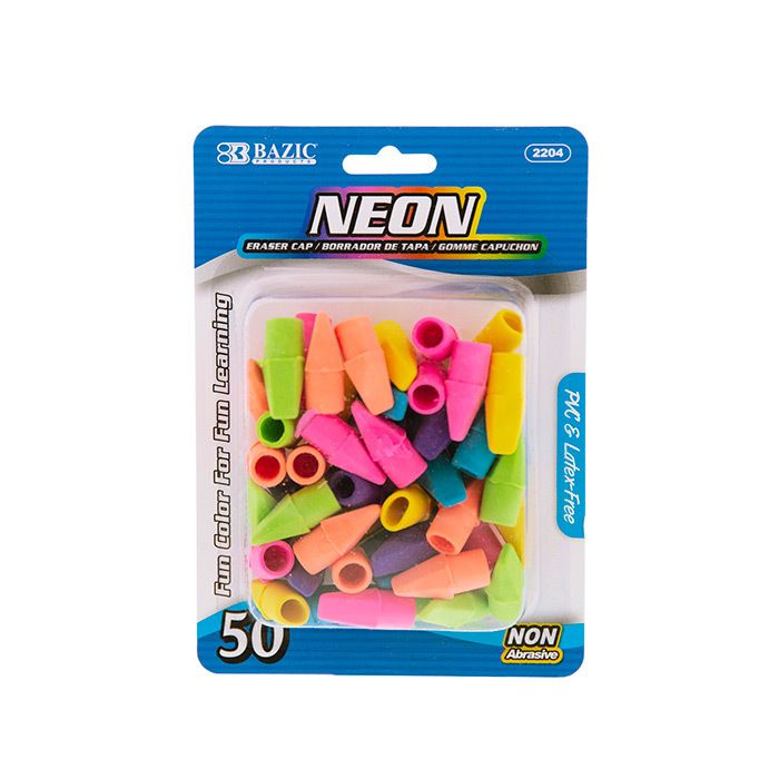 Pencil Caps Erasers - 50 Pack, Neon Colors