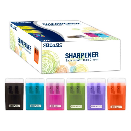 Bulk Sharpeners - Dual Blades, Shavings Receptacle, Assorted Colors
