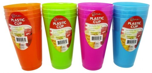 16 Oz Plastic Tumblers, Assorted, 4 Pack