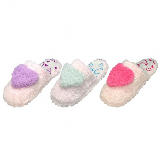 Girl's Fluffy Heart Slippers - Assorted Colors, S-XL