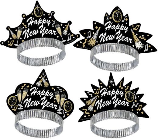 Happy New Year Tiaras - White, Black, Gold