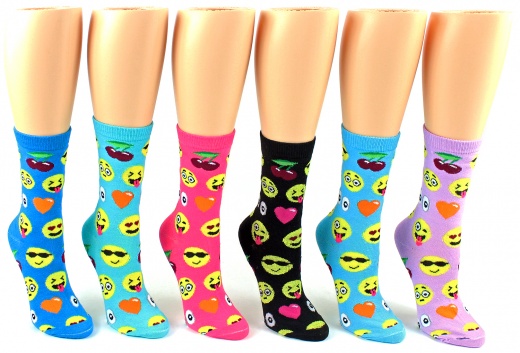 Women's Crew Socks - Emoji Print, Size 9-11