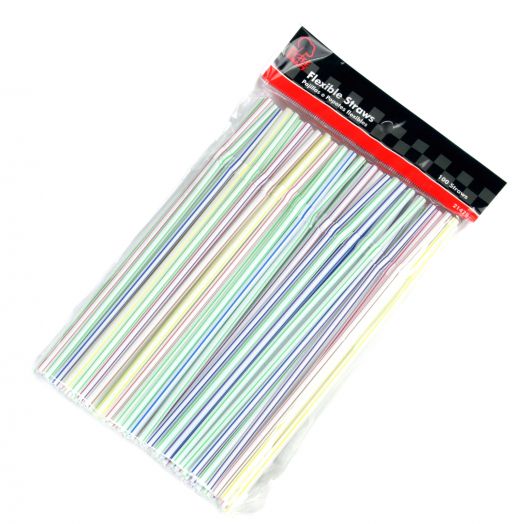 Flexible Plastic Straws - 100 Pack