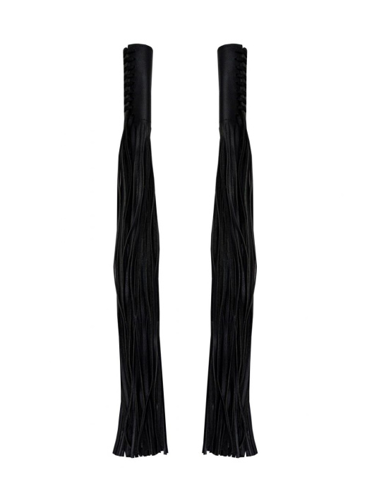 Black Naked Cowhide Leather Handlebar Covers With Fringe
