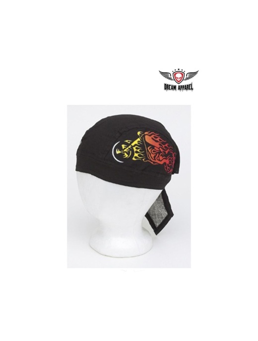 Cotton Skull Cap W/ Motorcycle In Flames Design 12Pcs/Pack