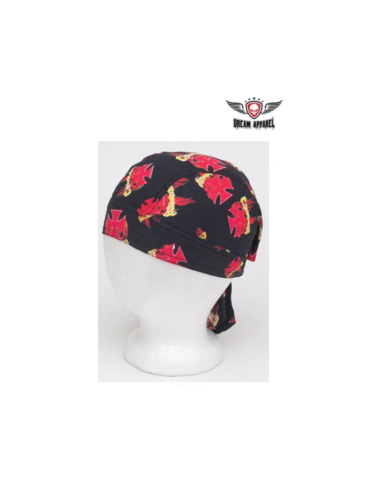 Cotton Skull Caps with Crosses and Flames - 12Pcs/Pack