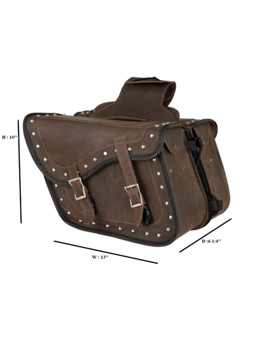 Dream Apparel Genuine Vintage Brown Naked Leather Concealed Carry Saddlebag With Braid