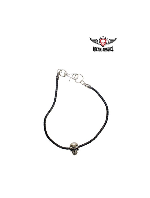 25 Inch Long Leather-Like Skulled Biker Chain