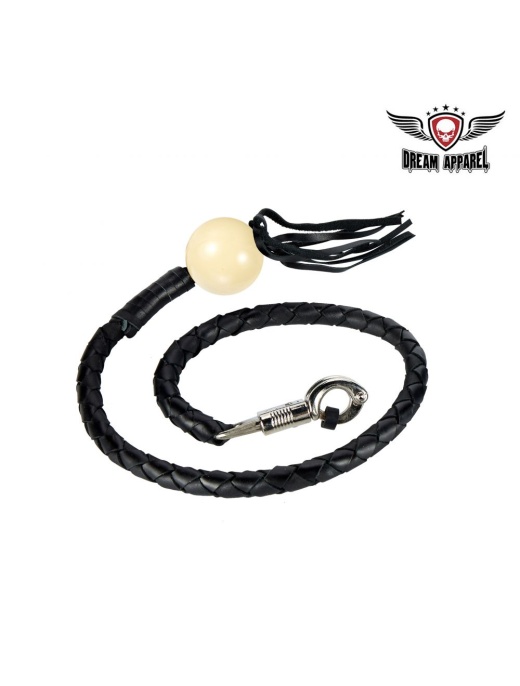 Black Fringed Get Back Whip with White Pool Ball
