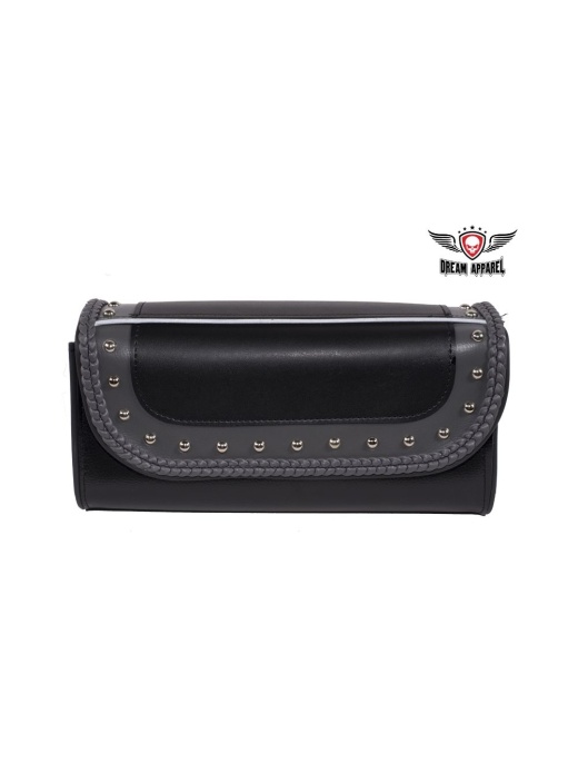 Dream Apparel 12" Pvc Motorcycle Tool Bag With Gray Braids & Studs