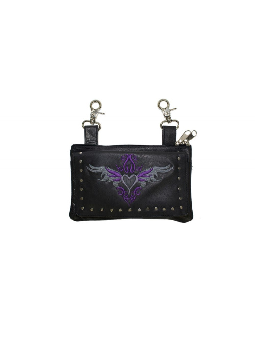 All Naked Cowhide Leather Belt Bag with Gray/Purple Heart and Studs
