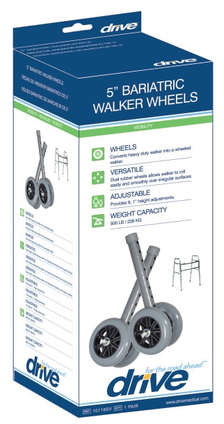 5" Bariatric Walker Wheels With Two Sets Of Rear Glides