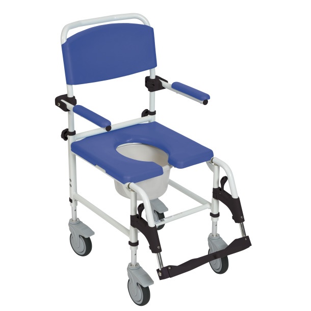Aluminum Rehab Shower Commode Chair With Four Rear-Locking Casters