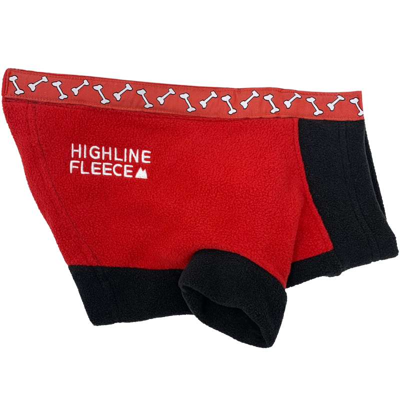 Highline Fleece Dog Coat Red And Black With Rolling Bones