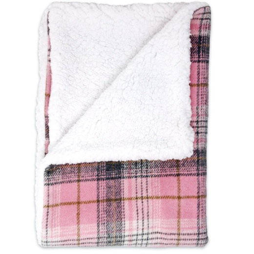 Sherpa-Lined Dog Blanket - Pink & White Plaid 30" X 20"