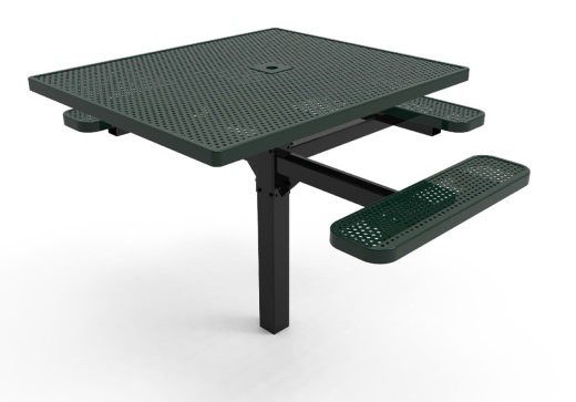 46" Square 3 Seat Accessible Punched Steel Picnic Table - Inground Mount