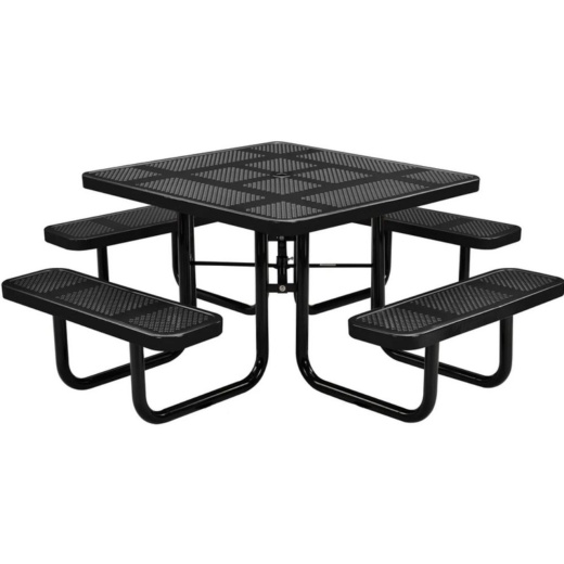46'' Square Punched Steel Picnic Table - Portable - Thermoplastic Coated - Black