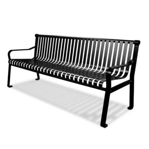 6' Courtyard Slatted Steel Bench With Back - Portable