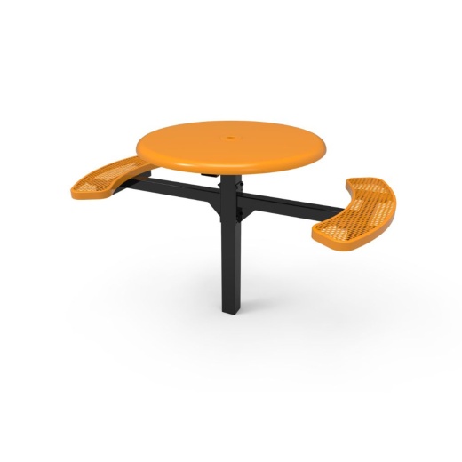 46" Round Solid Top Pedestal Table With Two Expanded Metal Seats - Inground Mount